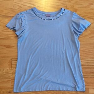 Laura Scott, Pearls & Light Blue Flutter Sleeve Top, Ladies XL (U)